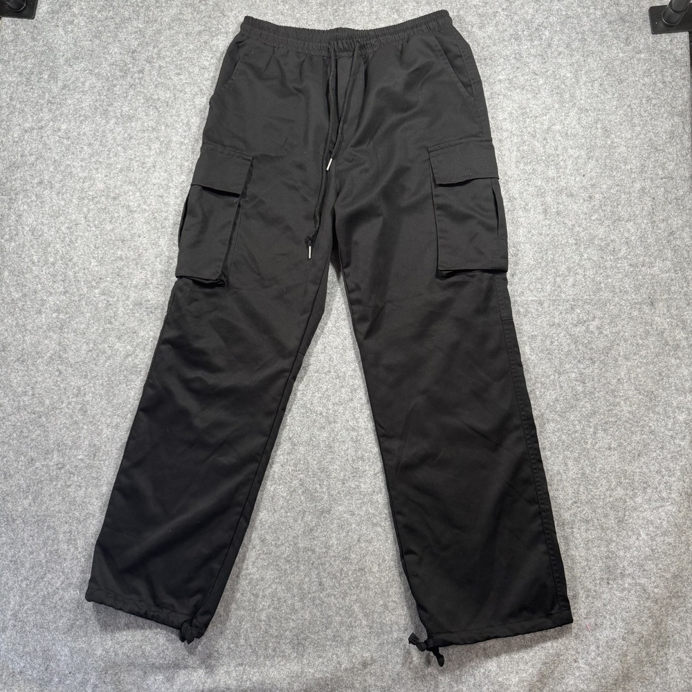 Shein Mens Black Cargo Pants Medium M Drawstring Waist Utility Streetwear Casual